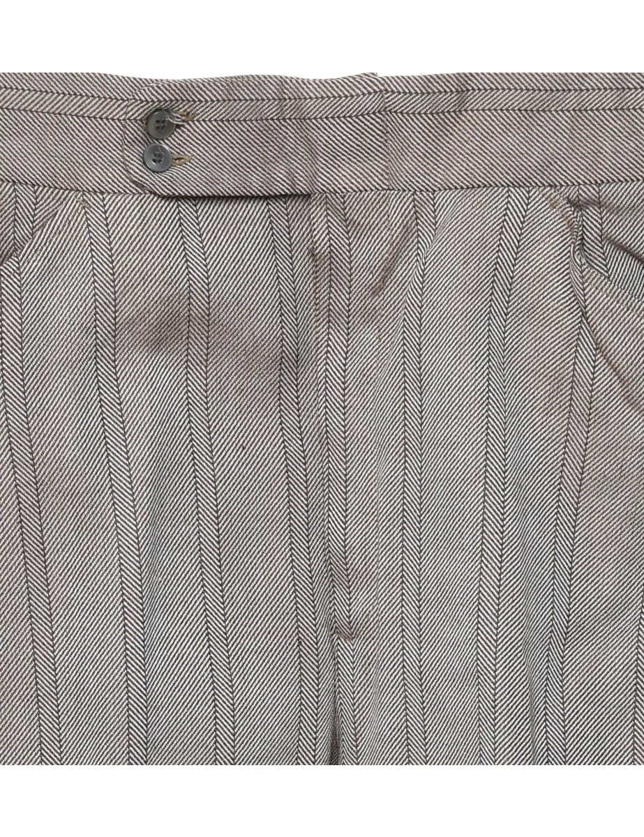 1970s Grey Striped Suit Trousers - W34 L32