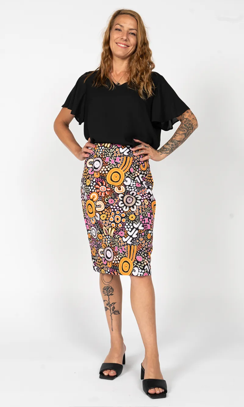 Aboriginal Art Pencil Skirt Eastern Maar