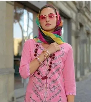 Amazing Pink Color Cotton Jacquard Embroidery Work Readymade Salwar Suits