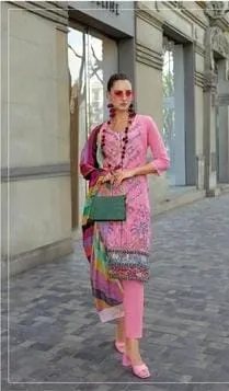 Amazing Pink Color Cotton Jacquard Embroidery Work Readymade Salwar Suits