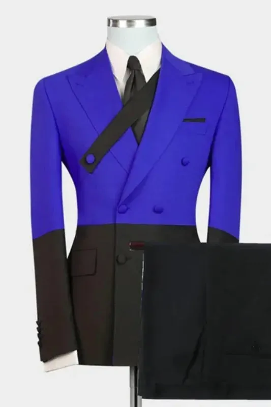 Angelo Imperial Blue Peaked Lapel Double-Breasted New Arrival Prom Suit