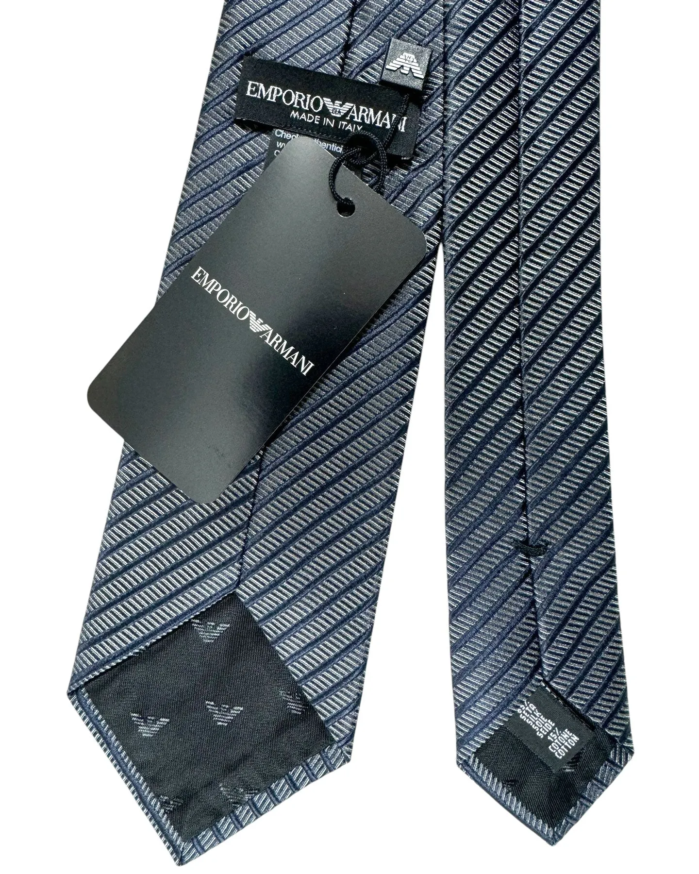 Armani Silk Tie Gray Midnight Blue Stripes