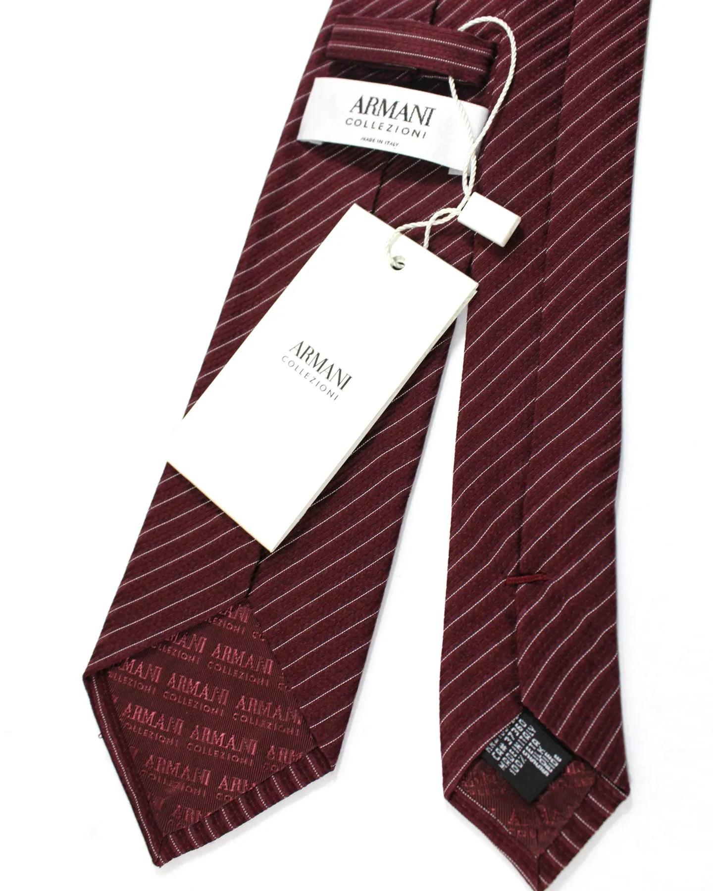 Armani Silk Tie Maroon Silver Stripes Armani Collezioni