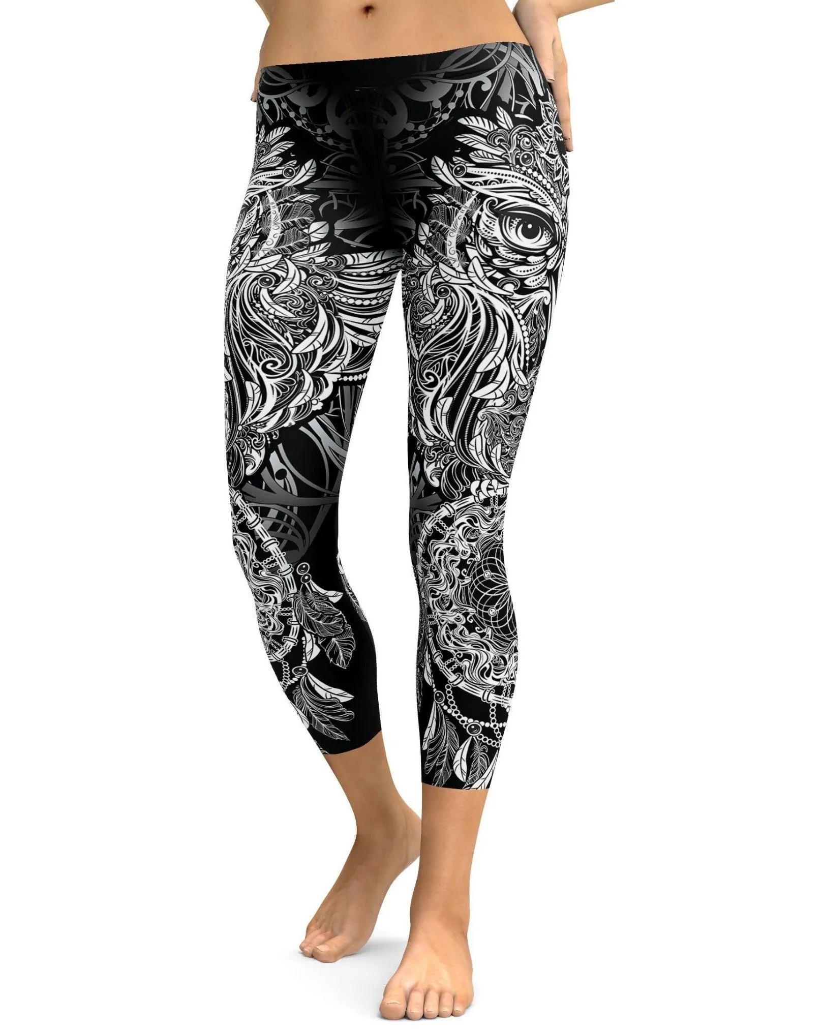 B&W Ornamental Owl Capris