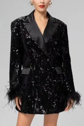 Black In Style Rhinestone Feather Detailed Blazer