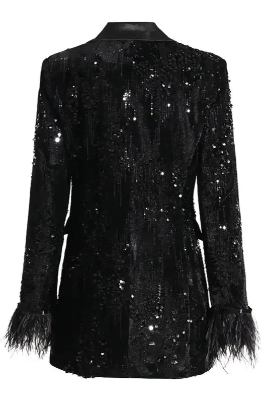 Black In Style Rhinestone Feather Detailed Blazer