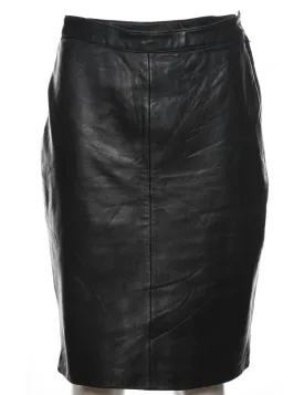 Black Leather Pencil Skirt - S