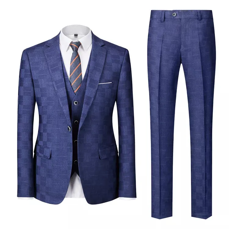 Blue/Black/Burguney Plaid 3 Pieces Suit  for Men CB1216