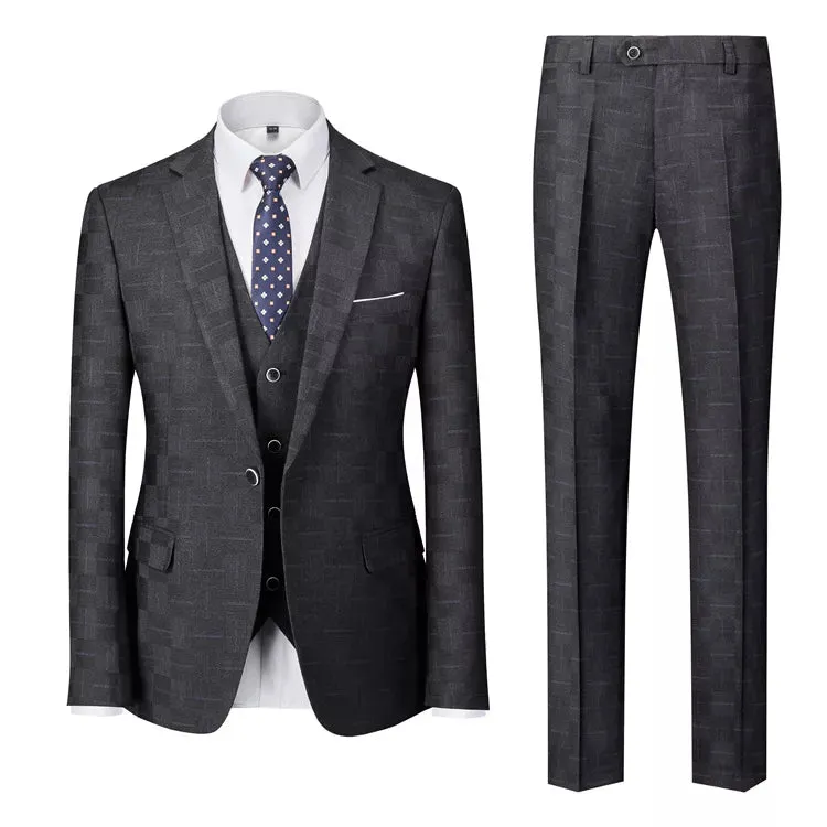 Blue/Black/Burguney Plaid 3 Pieces Suit  for Men CB1216