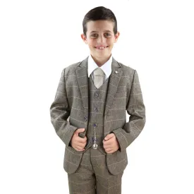 Boys 3 Piece Suit Brown Tweed Check Blinders Vintage Kids Classic 1920s