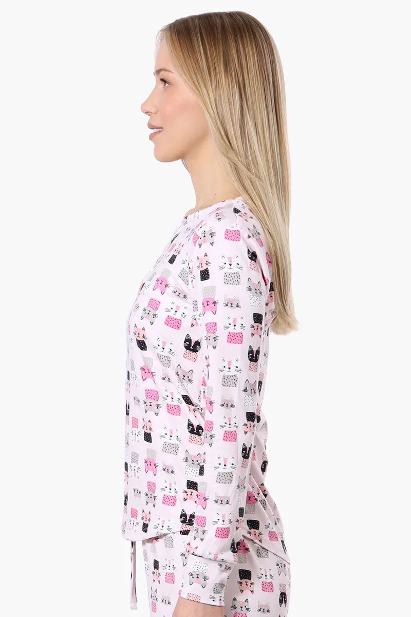 Canada Weather Gear Cat Pattern Henley Pajama Top - Pink