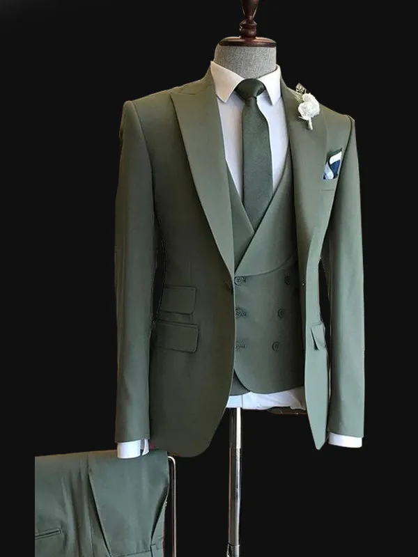 Chic Army Green Prom  Suit Men 3 Pieces party Dress Outfits Blazer Jacket vest Pants CB23113