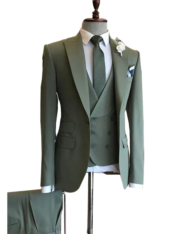 Chic Army Green Prom  Suit Men 3 Pieces party Dress Outfits Blazer Jacket vest Pants CB23113