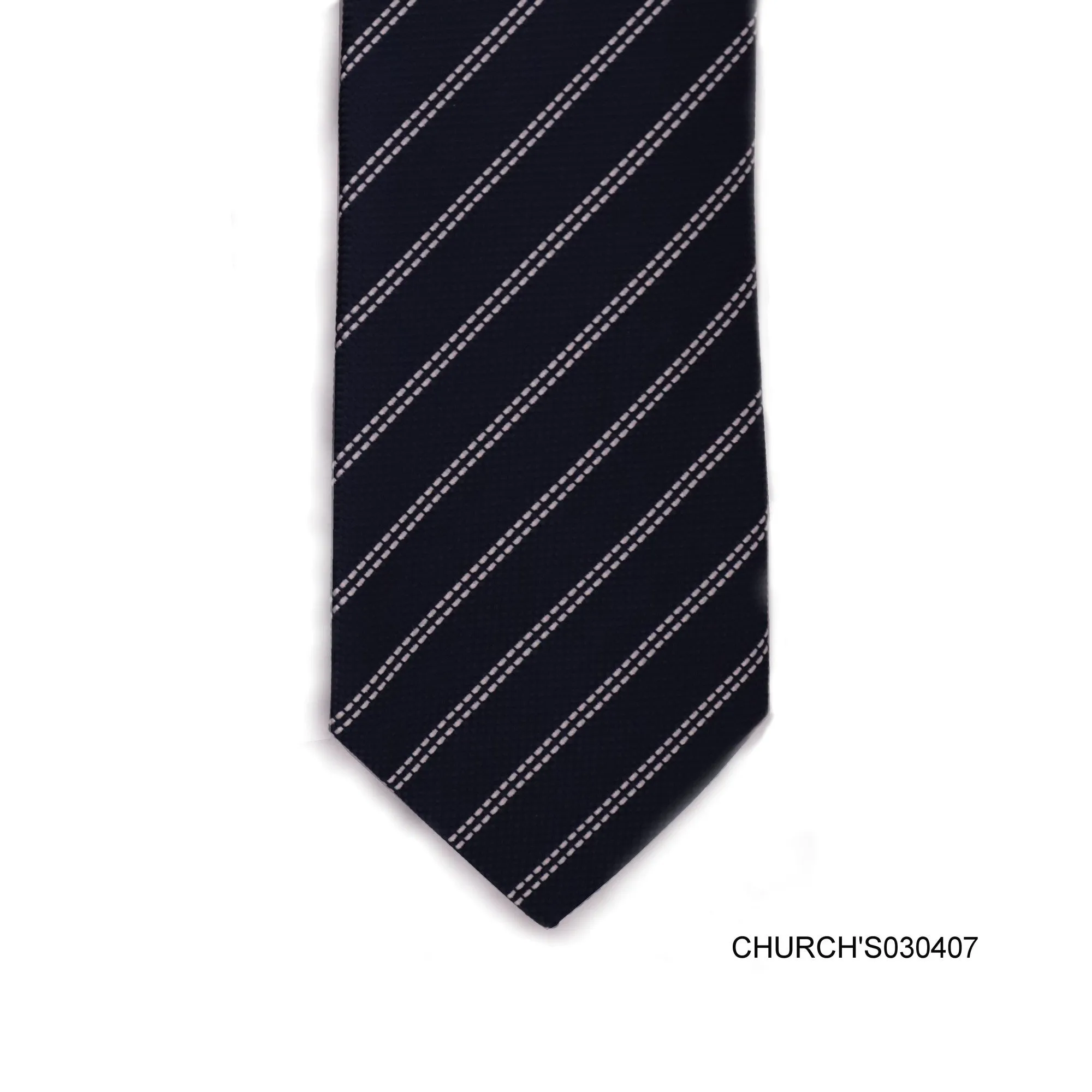 Church's woven white dot stripe with dark Navy background