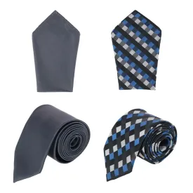 CTM® Men's Geometric and Solid 2 Ties and Hankies Box Set