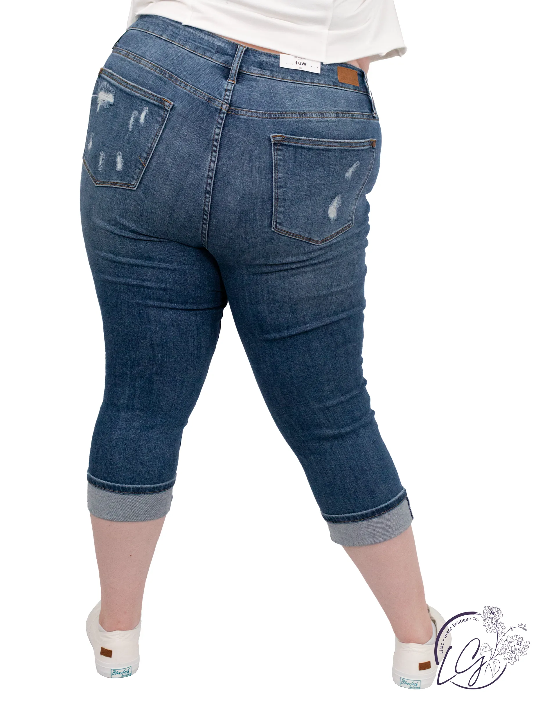 Curvy Cheri Mid-Rise Distressed Capri by Judy Blue