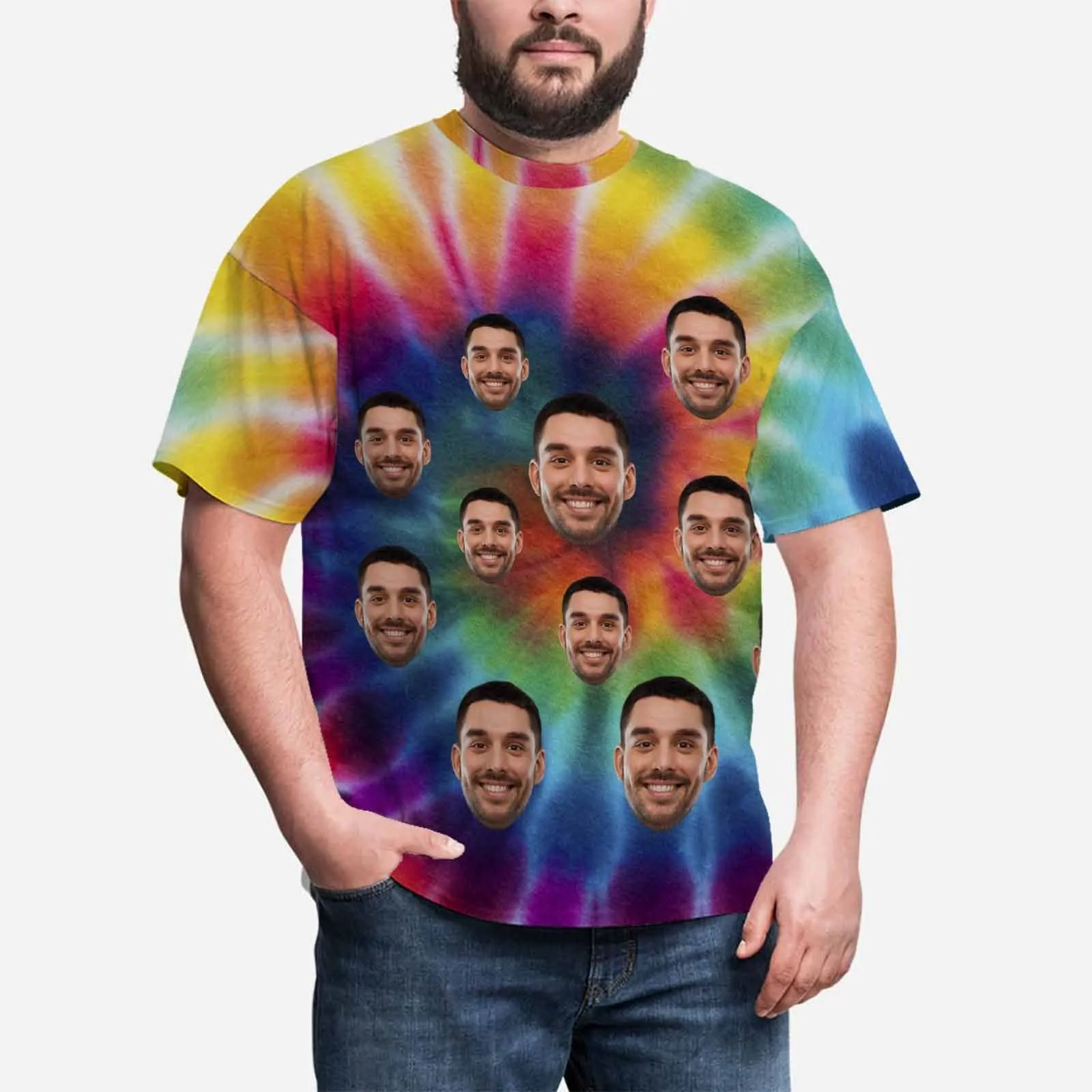 Custom Face Colorful Tee Tie-dye Personalized Men's All Over Print T-shirts with Photo