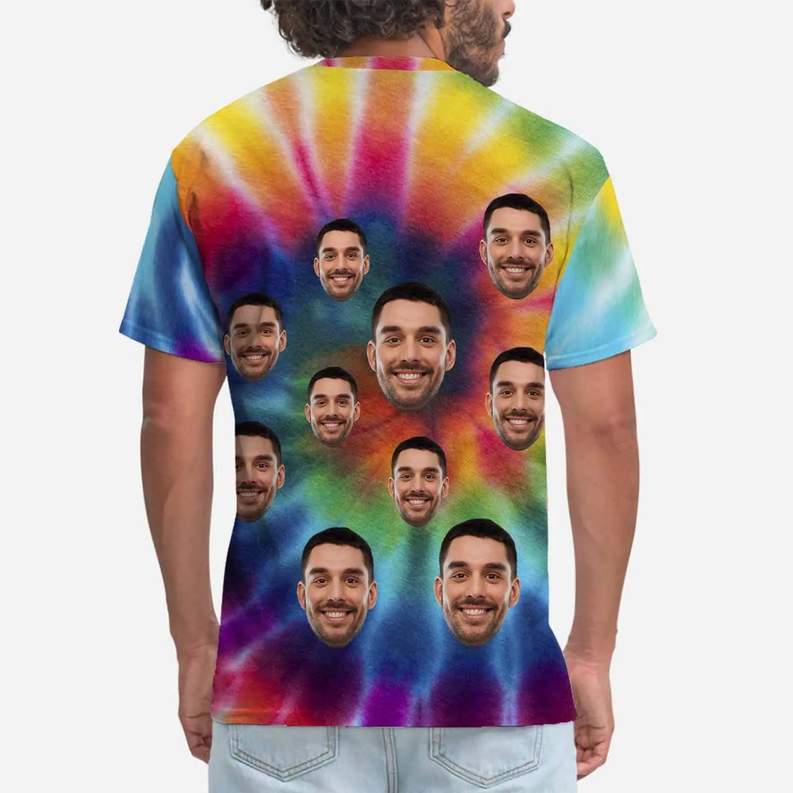 Custom Face Colorful Tee Tie-dye Personalized Men's All Over Print T-shirts with Photo