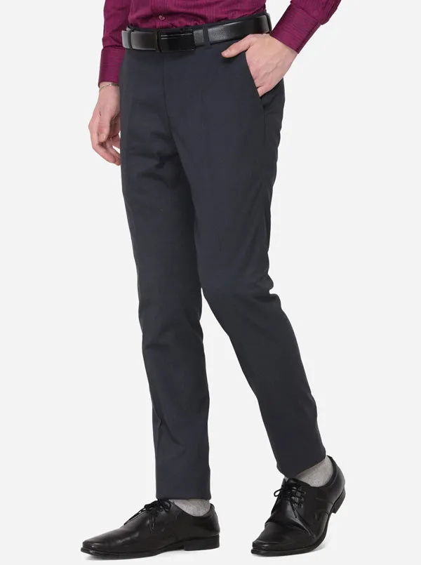 Dark Blue Solid Super Slim Fit Formal Trouser | Greenfibre