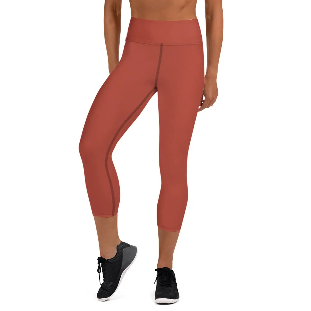 Dark Pink Yoga Capri Leggings, Solid Color Women's Workout Gym Tights- Made in USA/EU/MX