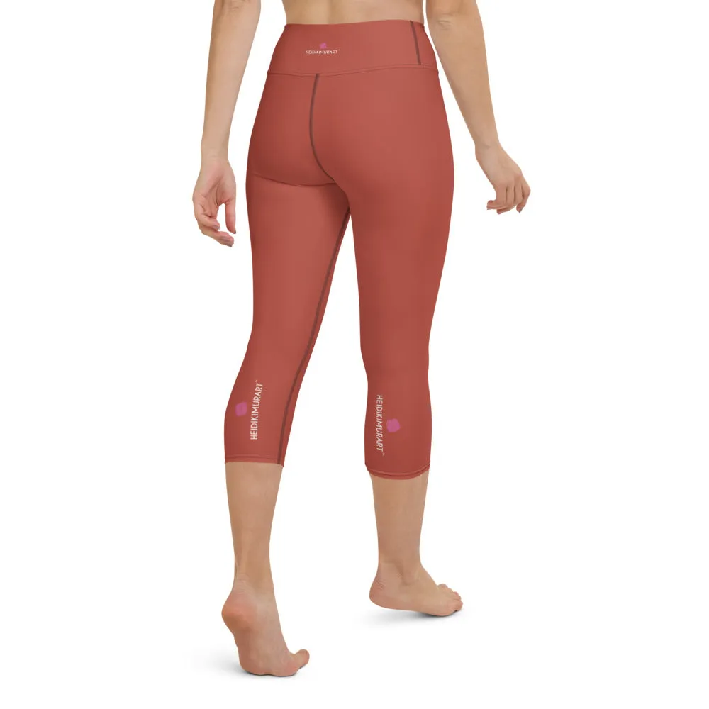 Dark Pink Yoga Capri Leggings, Solid Color Women's Workout Gym Tights- Made in USA/EU/MX