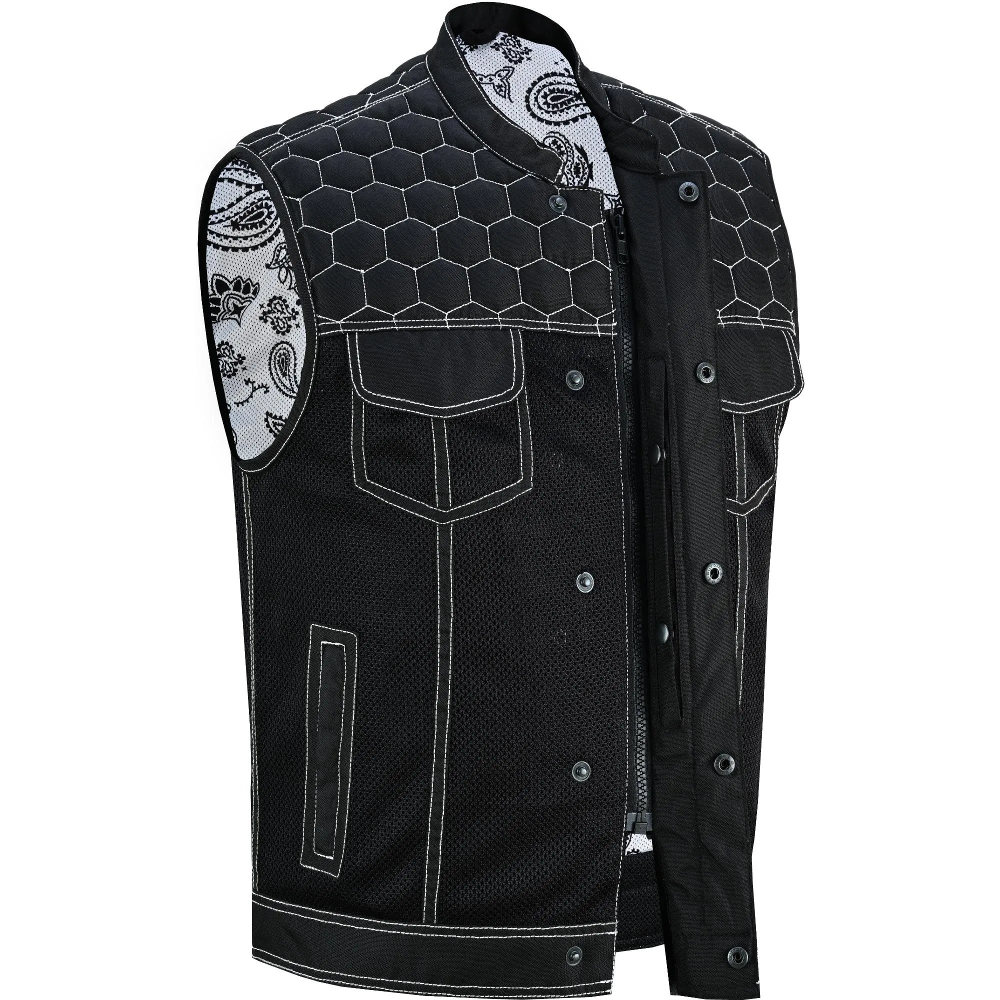 Dark Striker Men's Black Mesh Textile Vest with White Paisley Liner