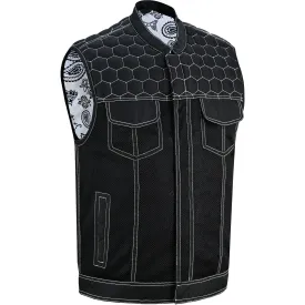 Dark Striker Men's Black Mesh Textile Vest with White Paisley Liner