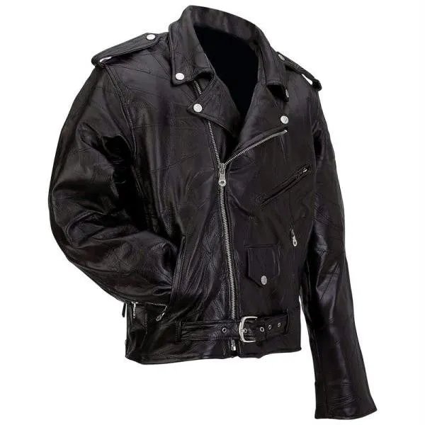 Diamond Plate Rock Design Genuine Buffalo Leather Motorcycle Jacket- 7x