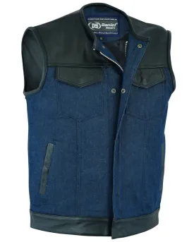 DM933 Men's Leather/Denim Combo Vest (Black/Broken Blue)