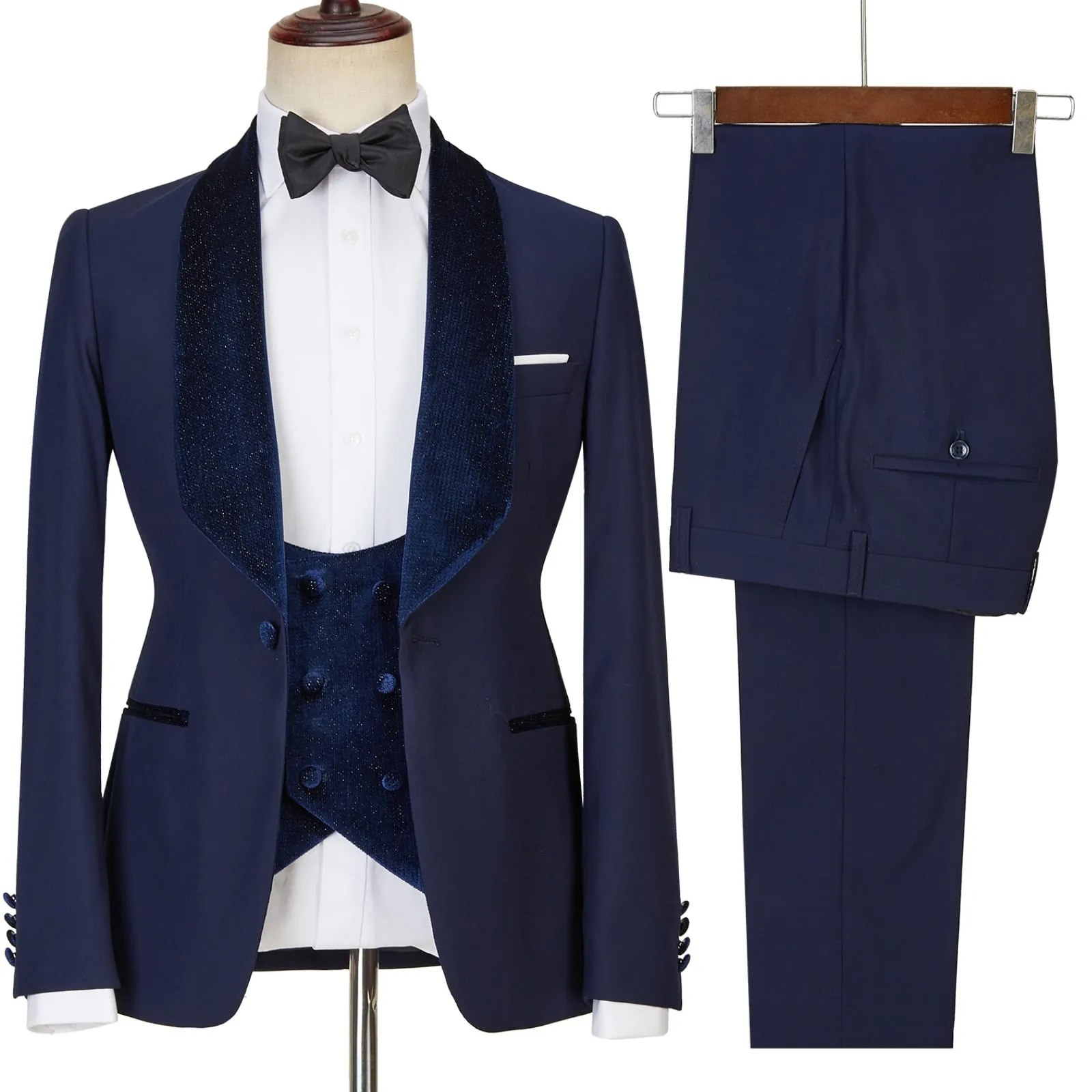 Dylan Latest Navy Blue Best Tailored Three-Piece Sparkling Men’s Suits