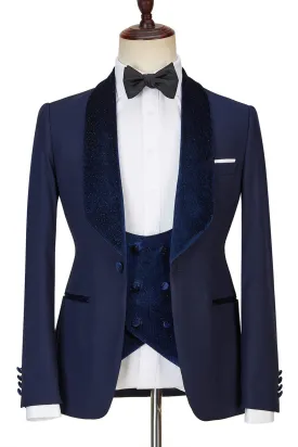 Dylan Latest Navy Blue Best Tailored Three-Piece Sparkling Men’s Suits