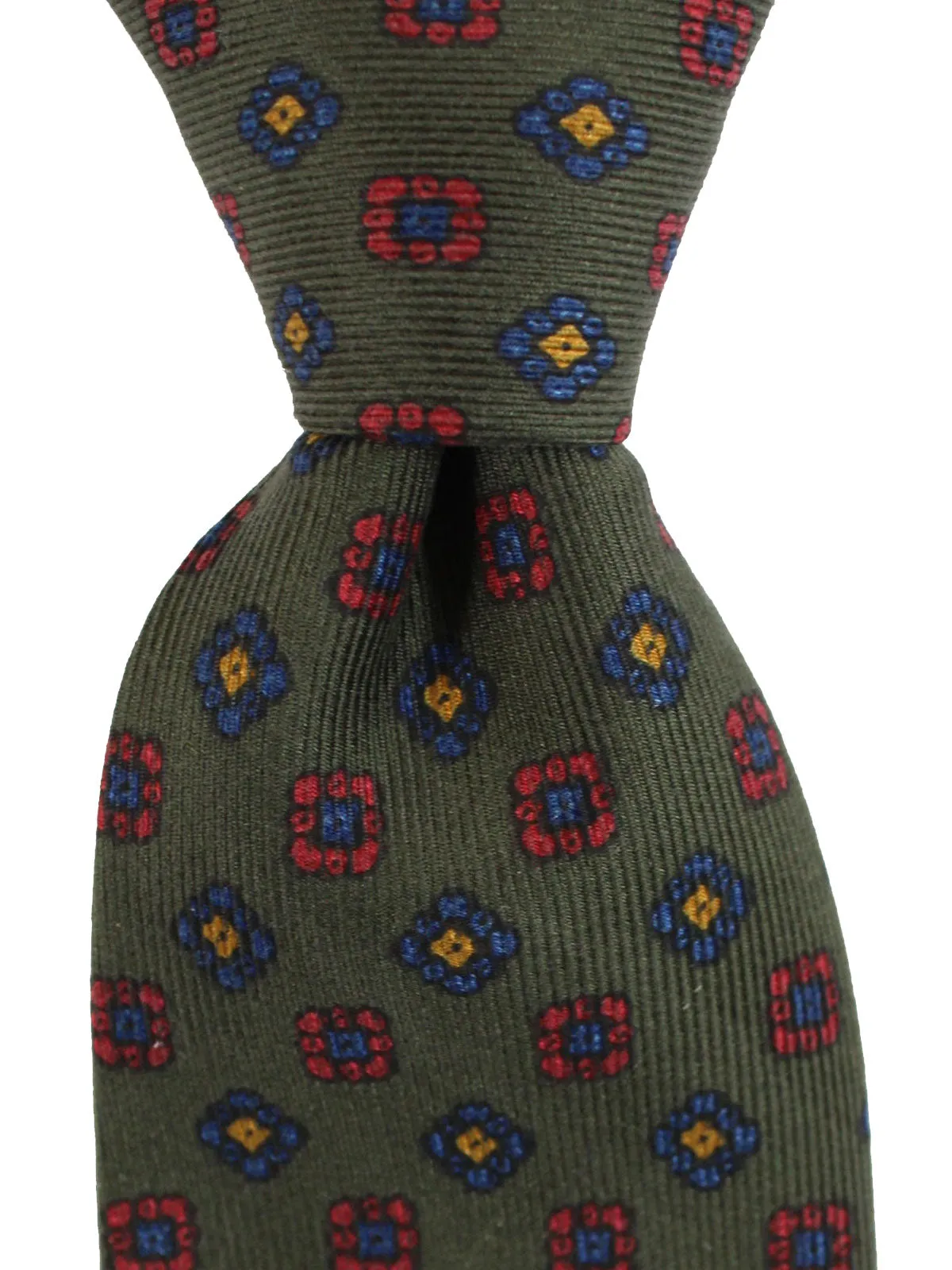 E. Marinella Silk Tie Forest Green Navy Red Geometric SALE