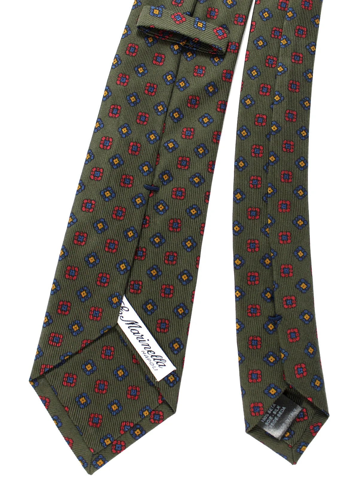 E. Marinella Silk Tie Forest Green Navy Red Geometric SALE