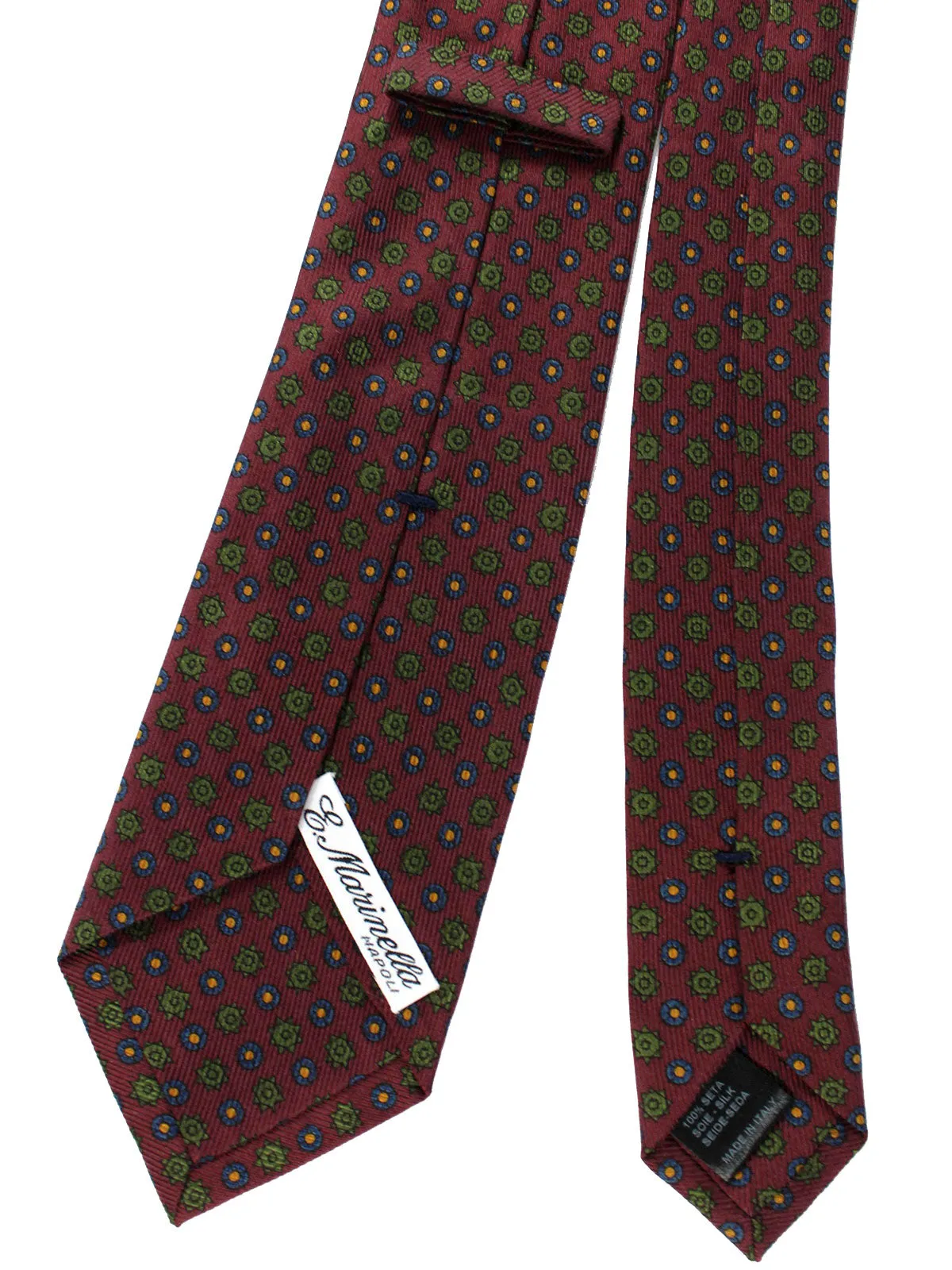 E. Marinella Silk Tie Maroon Navy Green Geometric