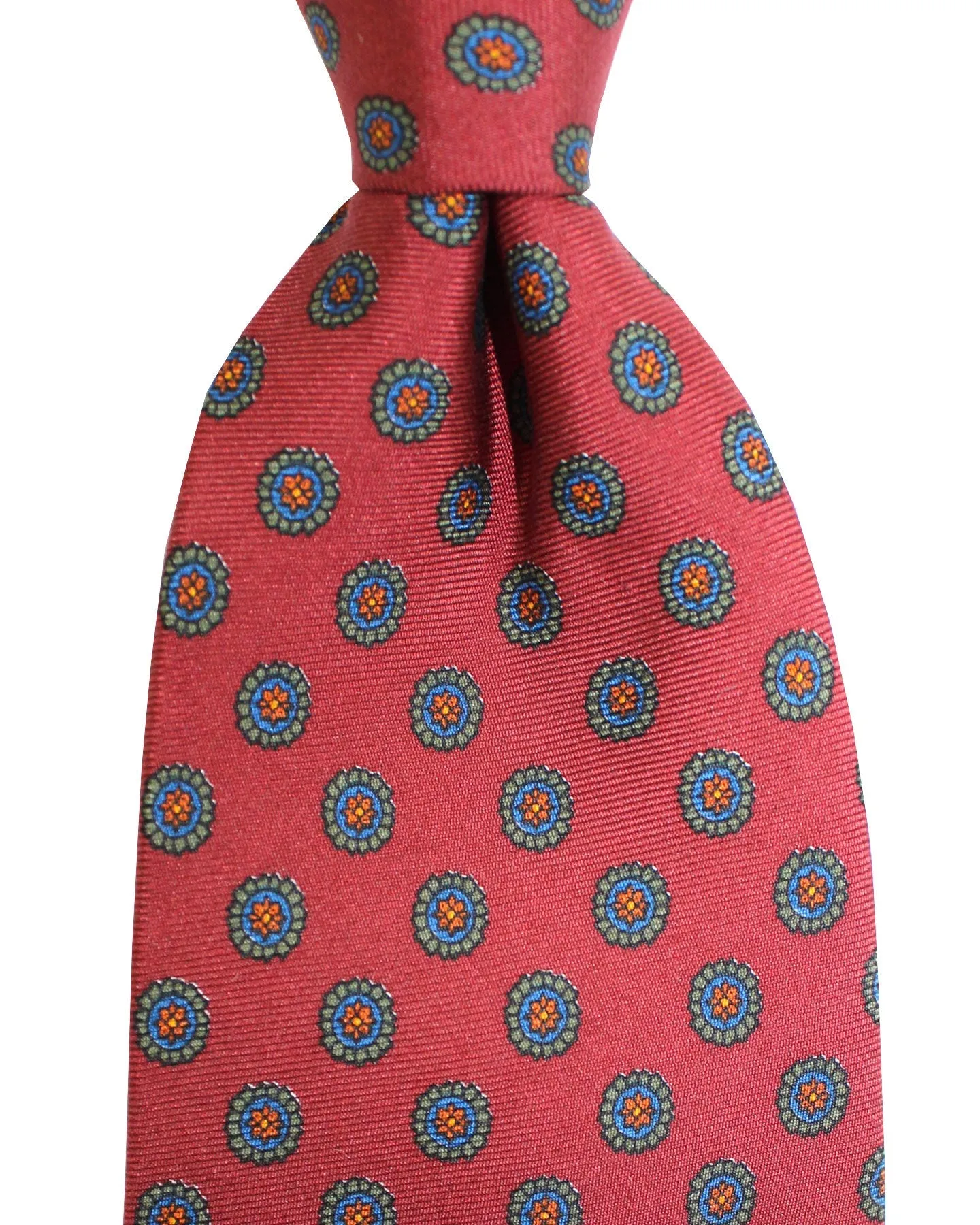 E. Marinella Tie Maroon Brown Green Medallions - Wide Necktie