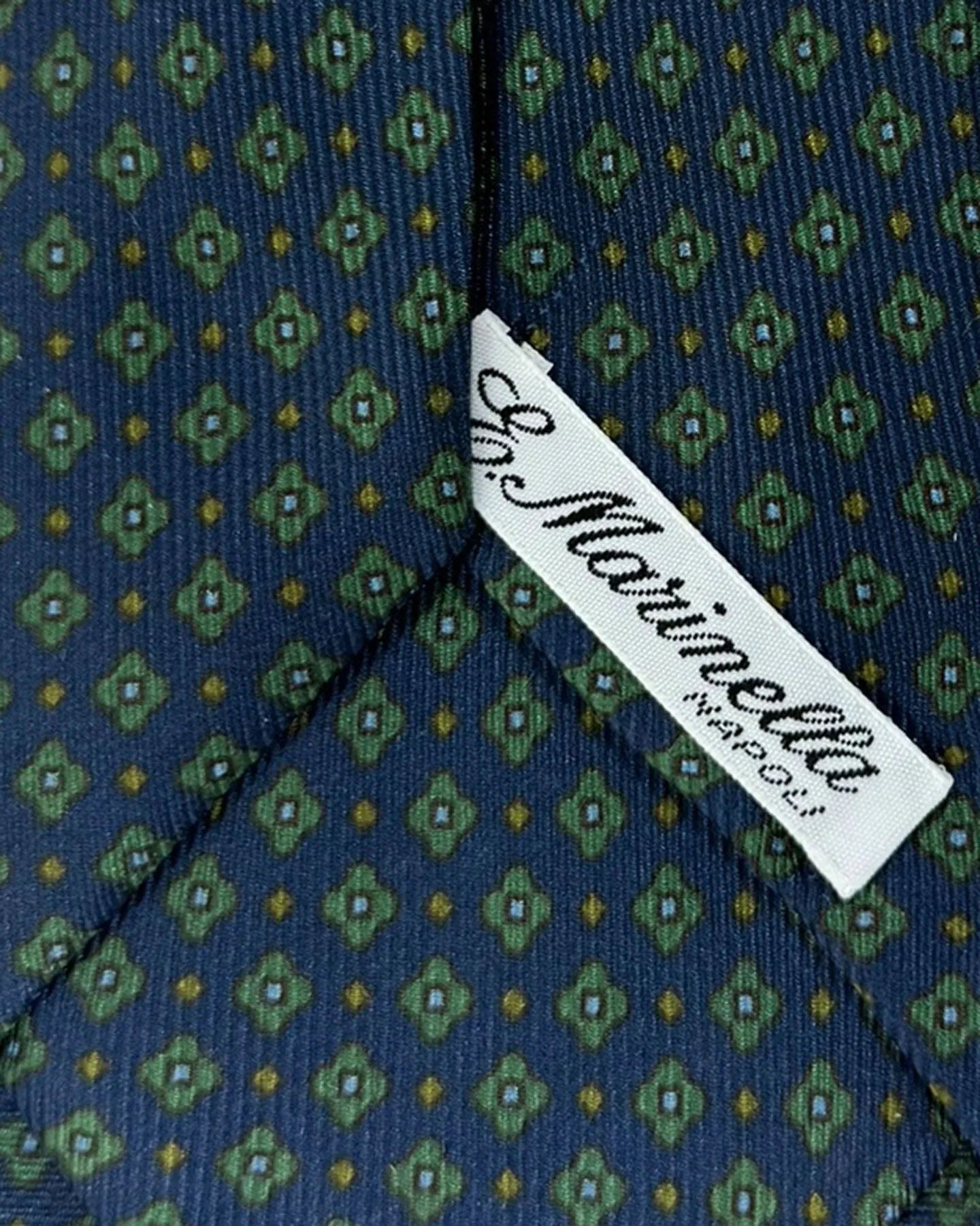 E. Marinella Tie Navy Green Micro Geometric Design