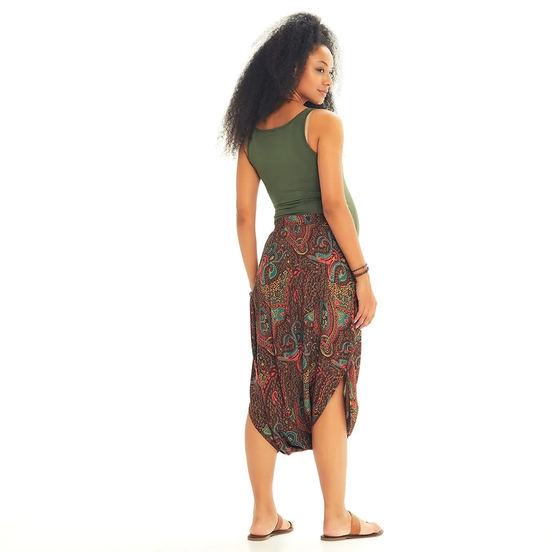 Ethnic Print Low Rise Brown Capri Skirt Maternity Pants