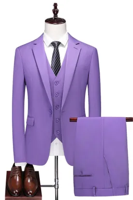 Fashion Purple Notched Lapel Three-Piece Men's Prom Suit