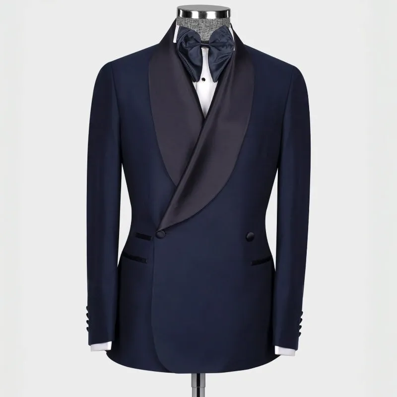 Gustave Chic Navy Blue Shawl Lapel Double-Breasted Suit