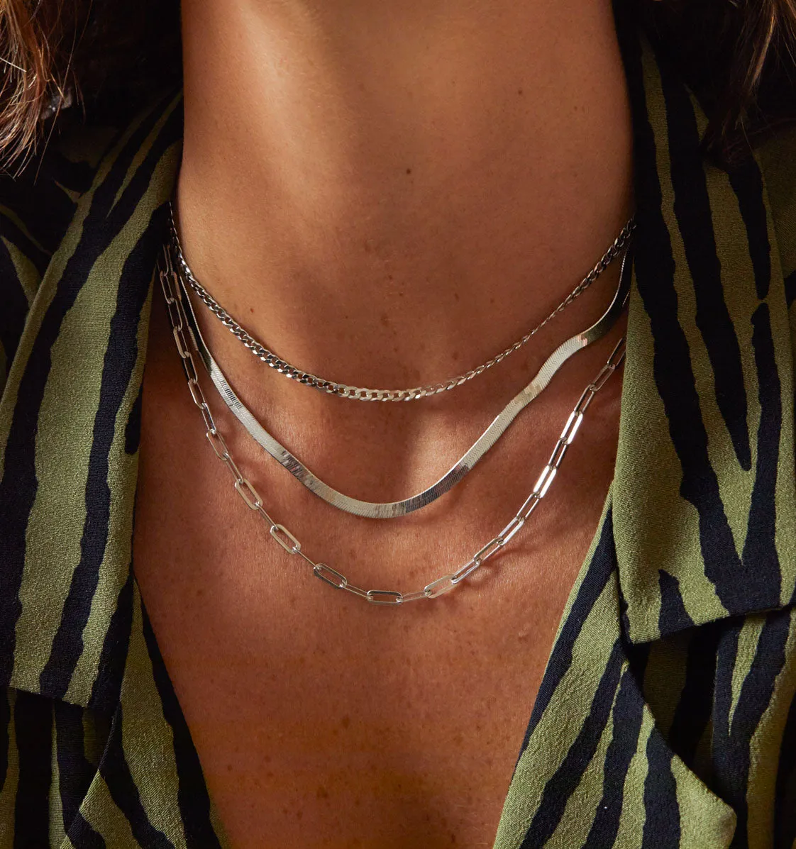 Herringbone Chain Necklace Silver