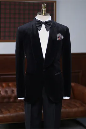 Iou Custom Black Shawl Lapel Velvet Wedding Suit for Men