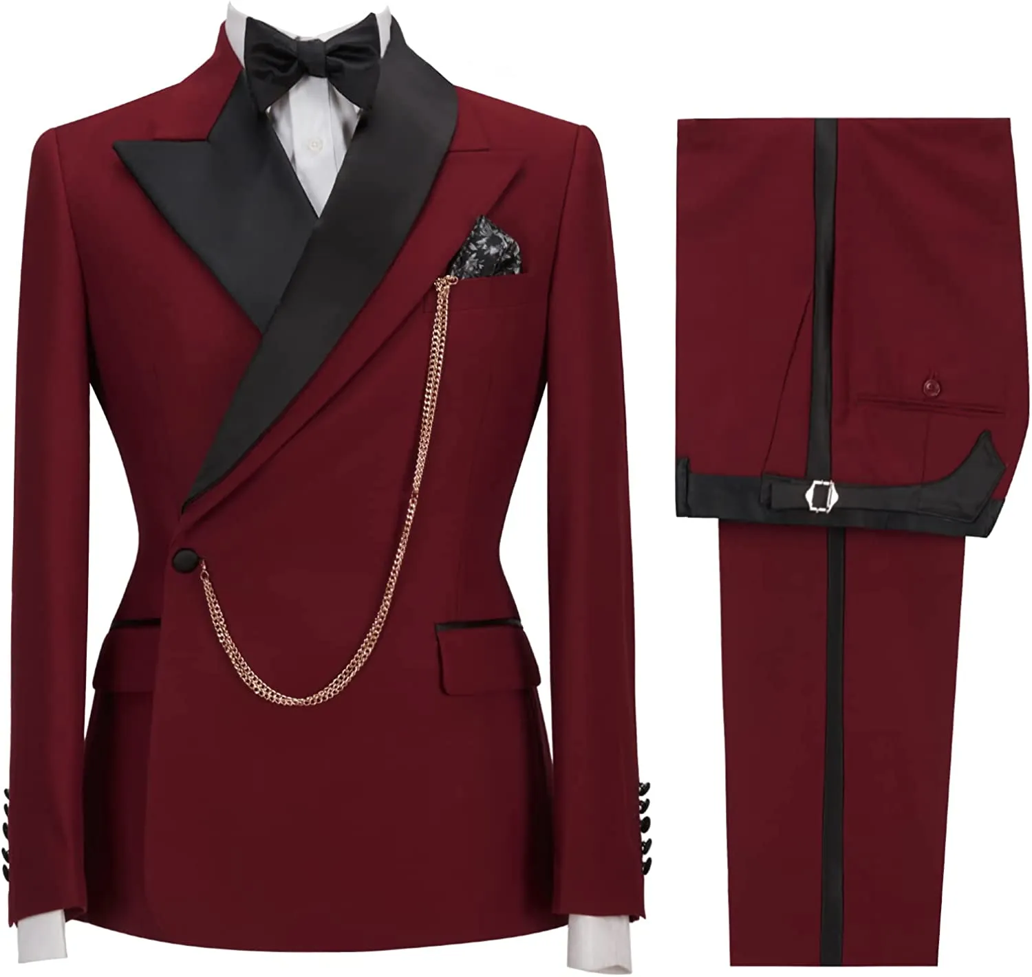 Ives Burgundy Peaked Lapel Two-Piece Slim Fit Prom Suit