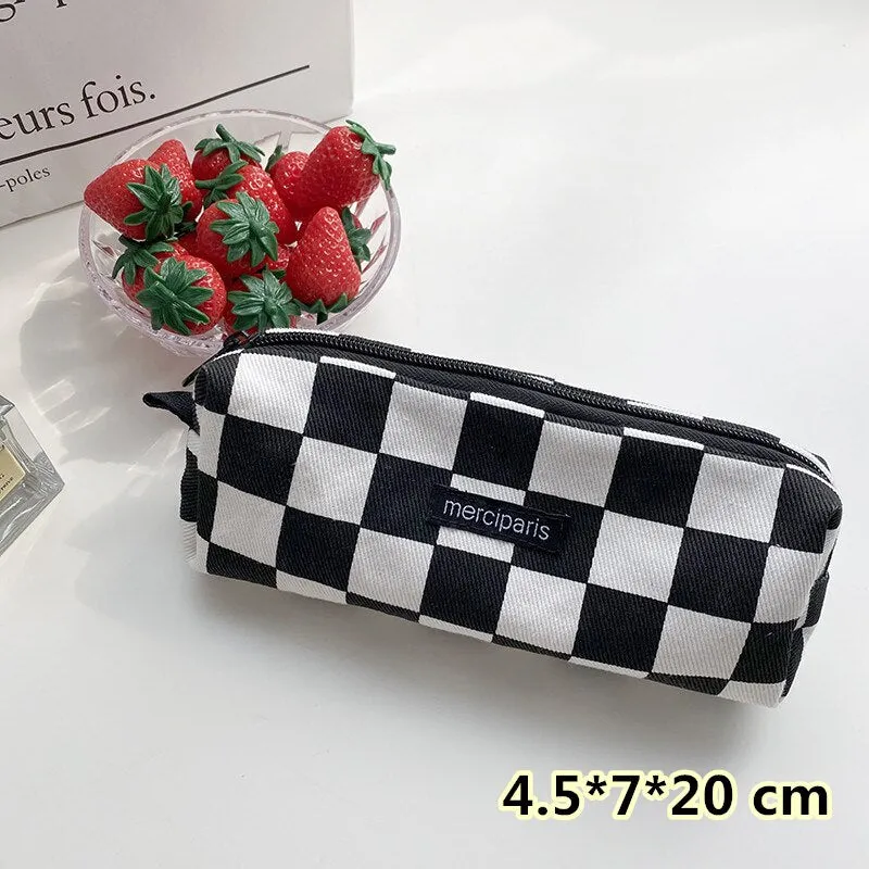 Korean Fashion Plaid Travel Makeup Kits Cosmetic Storage Bag Pencil Cases Pouch Bags