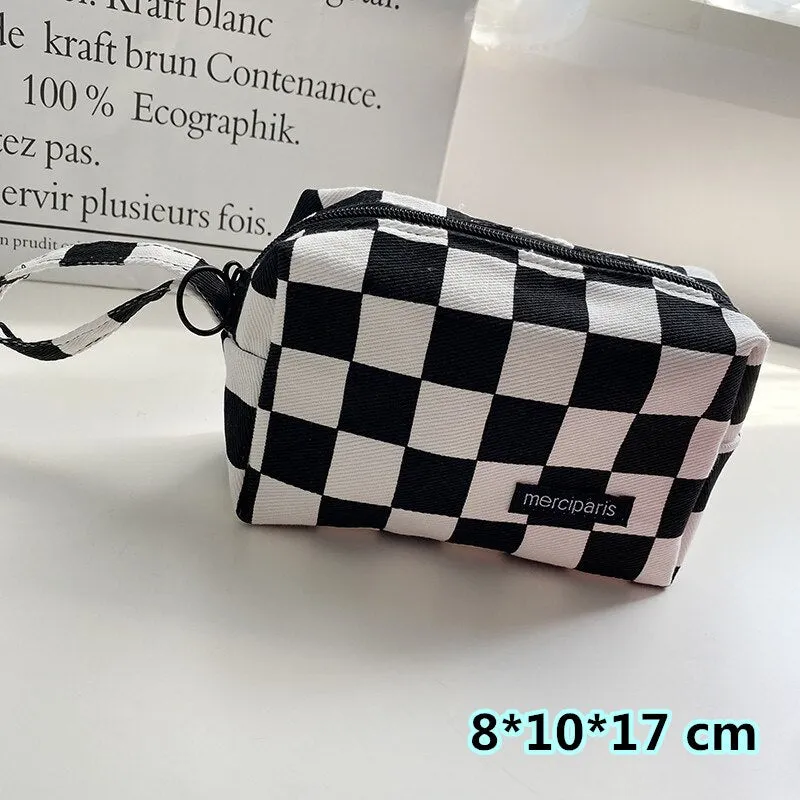 Korean Fashion Plaid Travel Makeup Kits Cosmetic Storage Bag Pencil Cases Pouch Bags