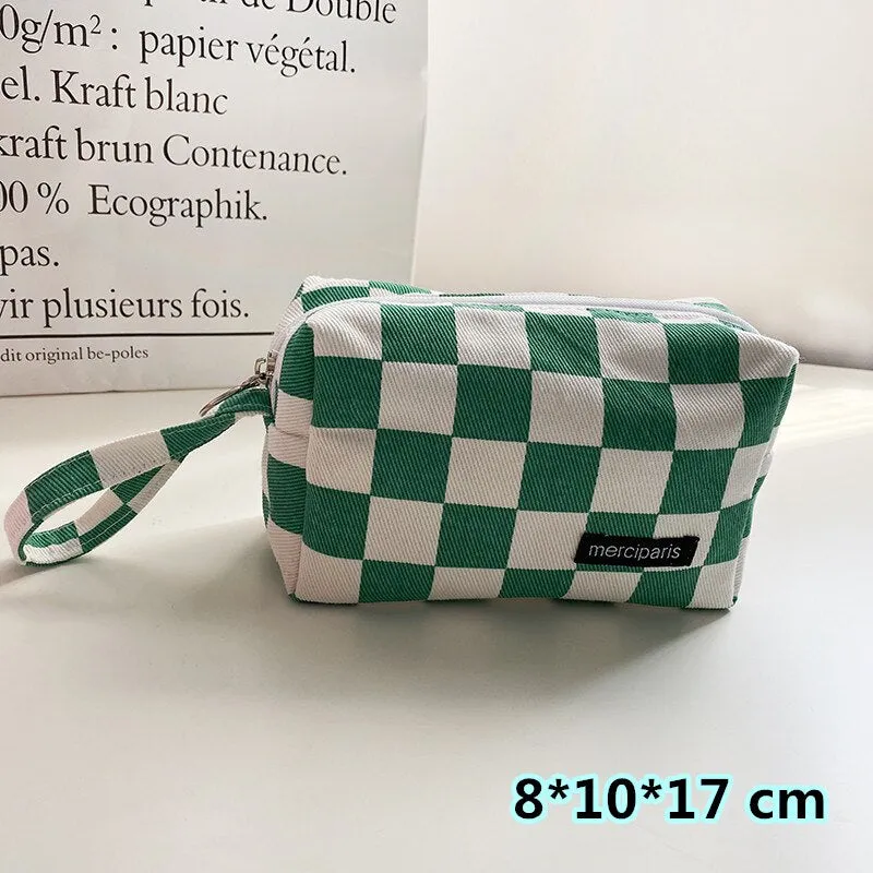 Korean Fashion Plaid Travel Makeup Kits Cosmetic Storage Bag Pencil Cases Pouch Bags