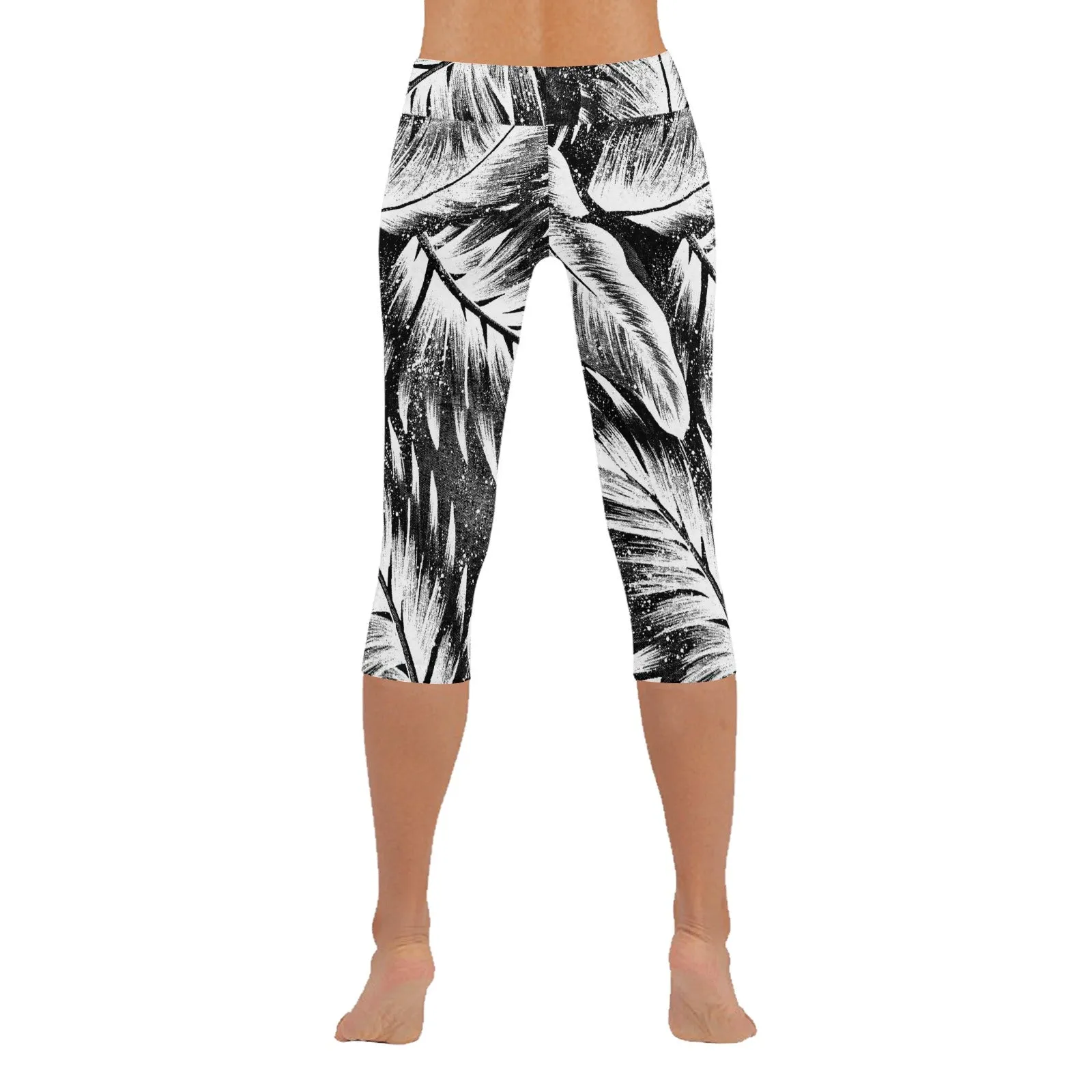 Leaves 1 B & W Capri Leggings up to 5 XL