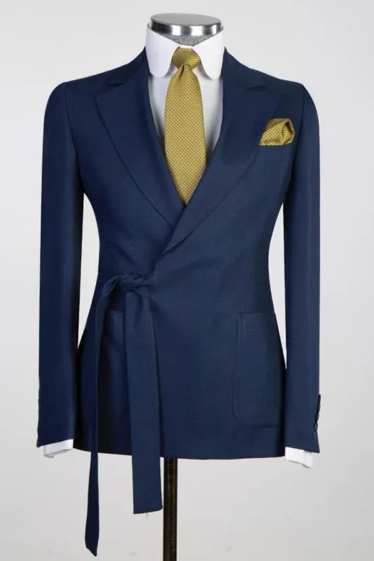 Leonard Classic Navy Blue Notched Lapel Two-Piece Prom Suit