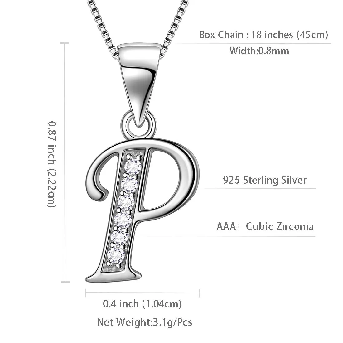 Letter P Initial Necklaces Pendant Women Men Name Jewelry Gift 925 Silver