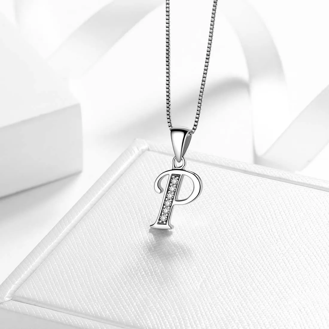 Letter P Initial Necklaces Pendant Women Men Name Jewelry Gift 925 Silver