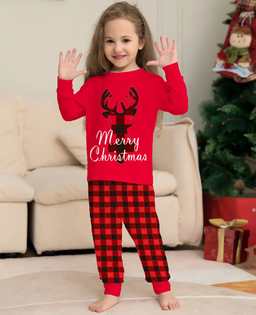 Little Gigglers World Christmas Elk Family Matching Pajamas Set